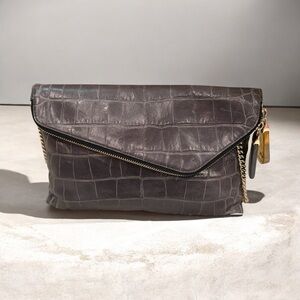 Henri Bendel Elegant Crocodile-Embossed Clutch in Gray